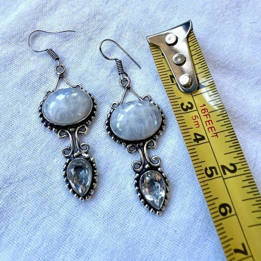 925 Rainbow Moonstone + Topaz Chandelier Earrings