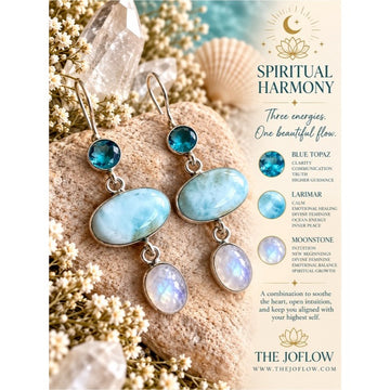 925 Spiritual Harmony C Larimar, Flash Moonstone + Topaz Earrings