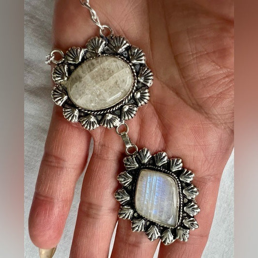 925 WOW! Stunning Rainbow Flash Double Peach Moonstone Necklace