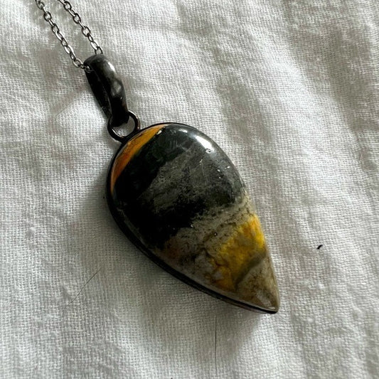 925 Antiqued Bumble Bee Jasper Pendant Necklace