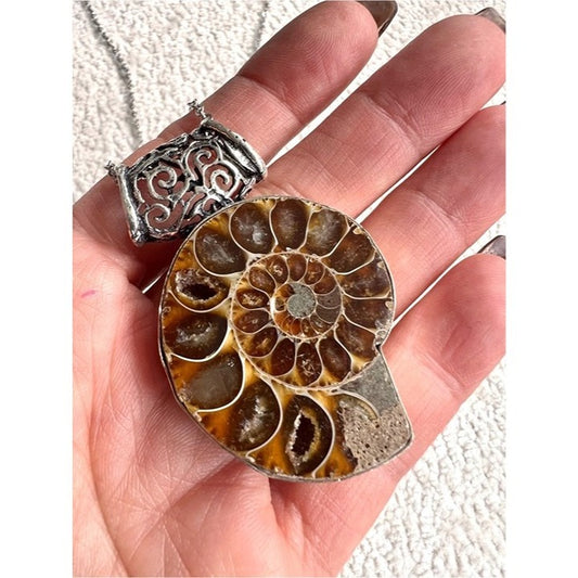 925 Past Lives Ancient AMMONITE FOSSIL Pendant Necklace