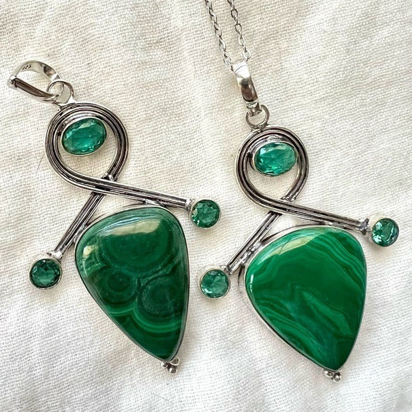 925 Activated Malachite + Topaz Pendant Necklace