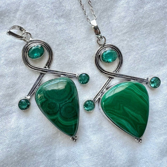 925 Activated Malachite + Topaz Pendant Necklace