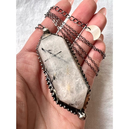 DT Chunky Tourmalated POWER Quartz Pendant Necklace