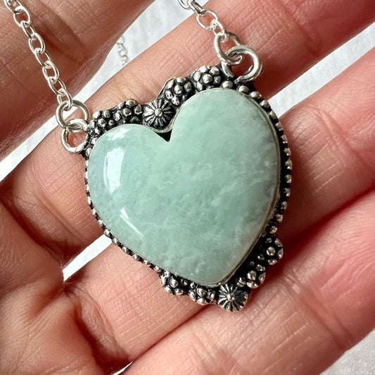 925 Love + Peace Amazonite Heart Necklace Pendant