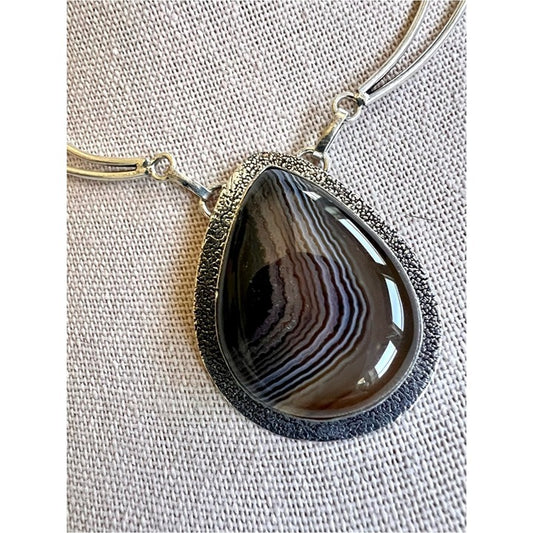 925 OMG Stunning! Banded Black Onyx + Larimar Necklace
