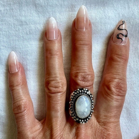 925 CELESTIAL Purple Flash Moonstone Ring 7.5
