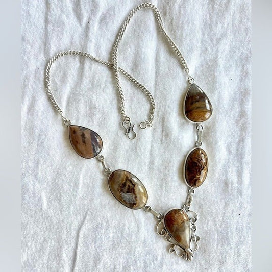 925 GORGEOUS! Yellow Moss Agate Earth Necklace