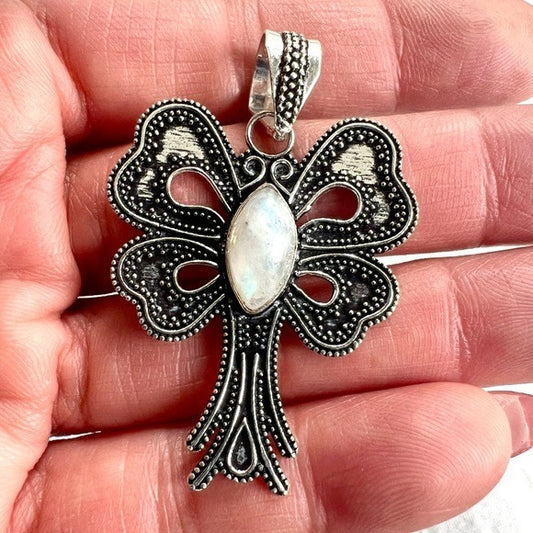 925 Gorgeous Butterfly Bow Moonstone Necklace Pendant