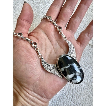925 Sacred Journey White Buffalo Turquoise Heart+ Topaz Necklace