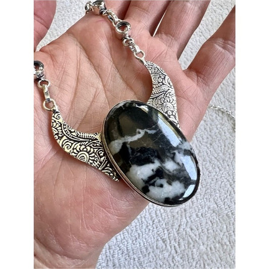 925 Sacred Journey White Buffalo Turquoise Heart+ Topaz Necklace