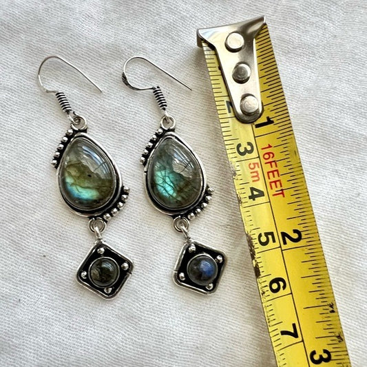 925 Gorgeous Flash Labradorite Earringss