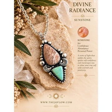 925 Divine Radiance Peach SUNSTONE + AMAZONITE Moon Pendant Necklace
