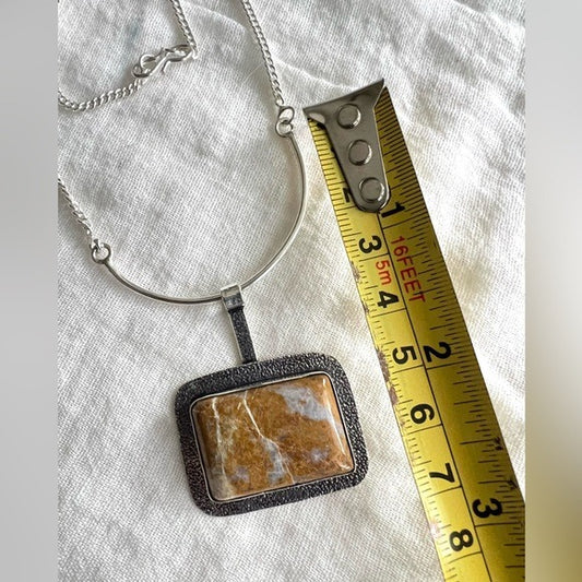 925 Sunny Yellow Jasper Arc Pendant Necklace