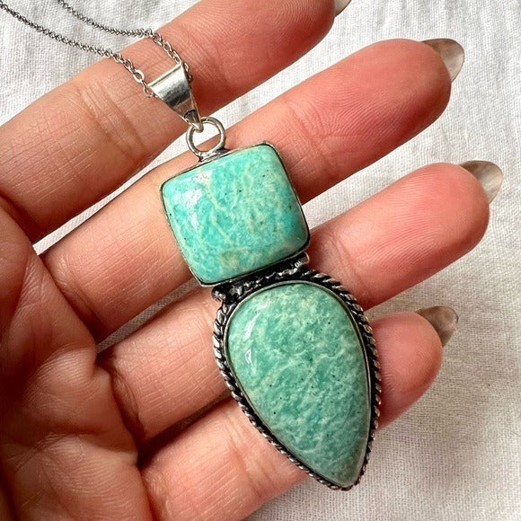 925 Double Amazonite Peace Necklace Pendant