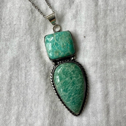 925 Double Amazonite Peace Necklace Pendant