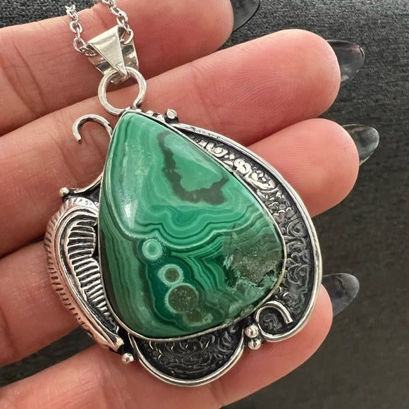 925 Malachite Swirl Heart Activation Pendant Necklace