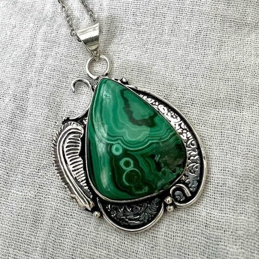 925 Malachite Swirl Heart Activation Pendant Necklace