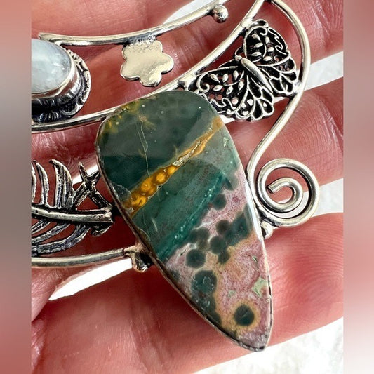 925 Optimism + Joy! Ocean Jasper + Moonstone Necklace Pendant