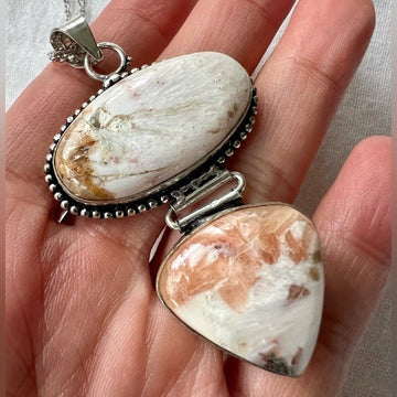 925 Third Eye Scolecite w/ Peach Stillbite Pendant Necklace