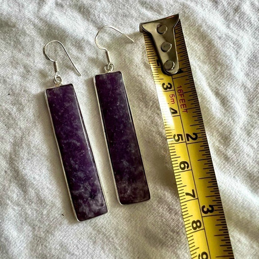 925 Long Geometric Galaxy Lepidolite Earrings