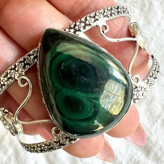 925 Heart Activation MALACHITE Cuff Bracelet