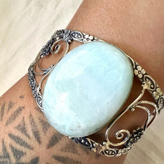 925 Intuitive HUGE Hemimorphite Cuff Bracelet