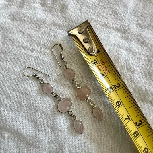 925 Dainty Light Rose Quartz Dangle Earrings