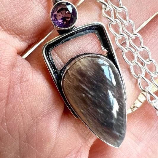 925 Lunar Energy Chocolate Moonstone Pendant Necklace