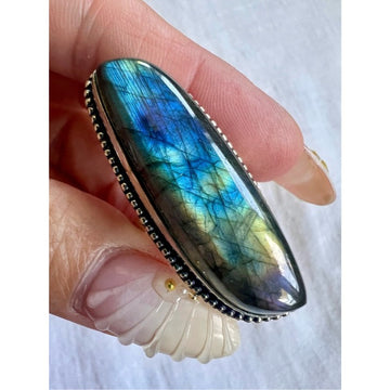 925 LONG MASSIVE Rainbow Flash Labradorite Ring 10
