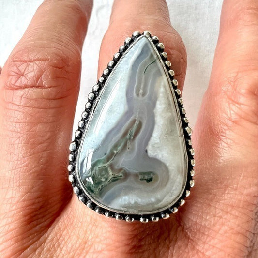 925 Ancient Path MOSS AGATE Dendrite Vein Ring 7.75