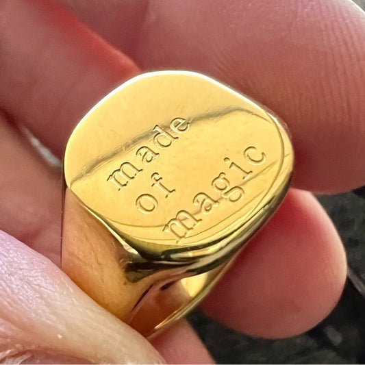 “MADE OF MAGIC” Gold Stainless Steel Waterproof Ring Sz 6, 7