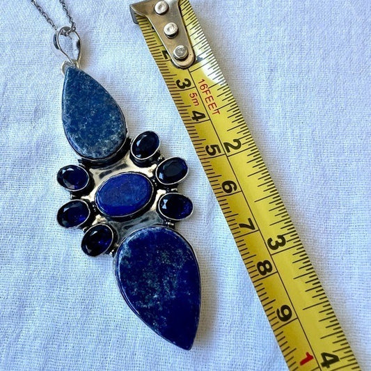 925 Massive! Third EYE Chakra Lapis Lazuli Pendant Necklace