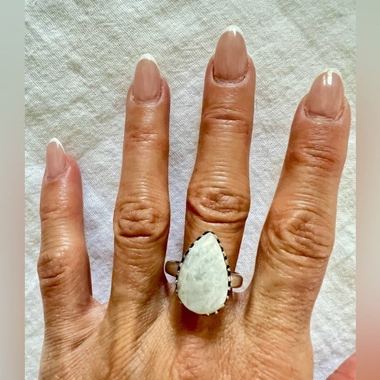 925 Beautiful Rainbow Flash Moonstone Teardrop Ring 10
