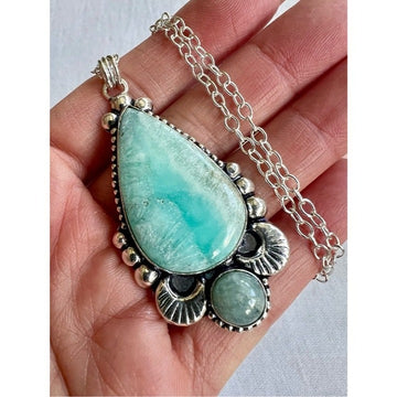 925 OMG STUNNING! Large Larimar Luna Pendant Necklace