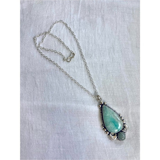 925 OMG STUNNING! Large Larimar Luna Pendant Necklace
