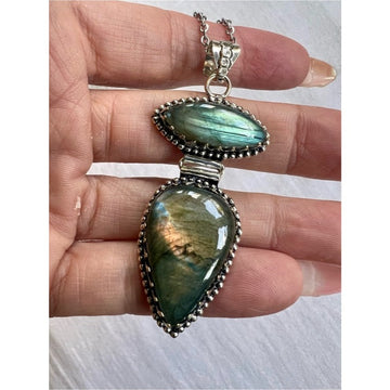 925 OMG WOW! Sunset Flash Double Flash Labradorite Pendant Necklace