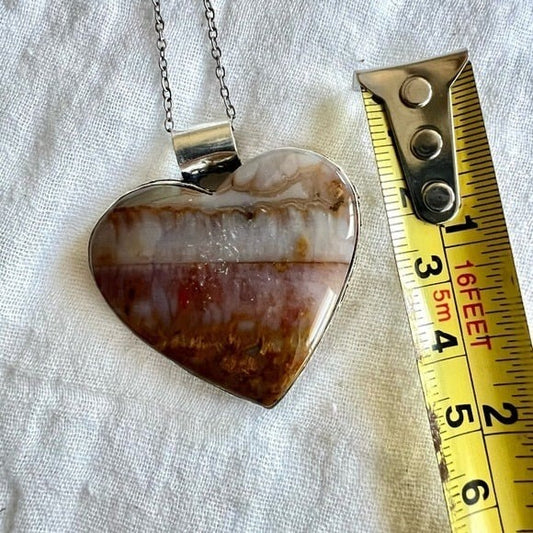 925 Earth Stone Red + Yellow! Moss Agate Heart ❤️ Necklace Pendant