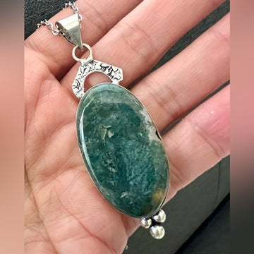 925 Earth Stone MOSS AGATE Pendant Necklace