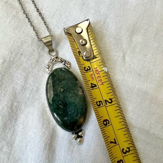 925 Earth Stone MOSS AGATE Pendant Necklace