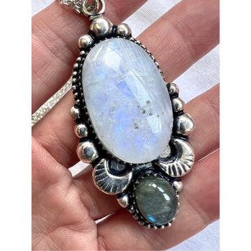 925 Mystic Moonstone! Flash Labradorite Pendant Necklace