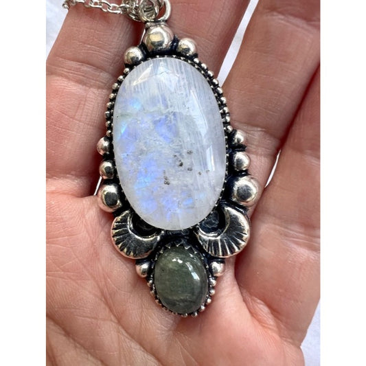 925 Mystic Moonstone! Flash Labradorite Pendant Necklace