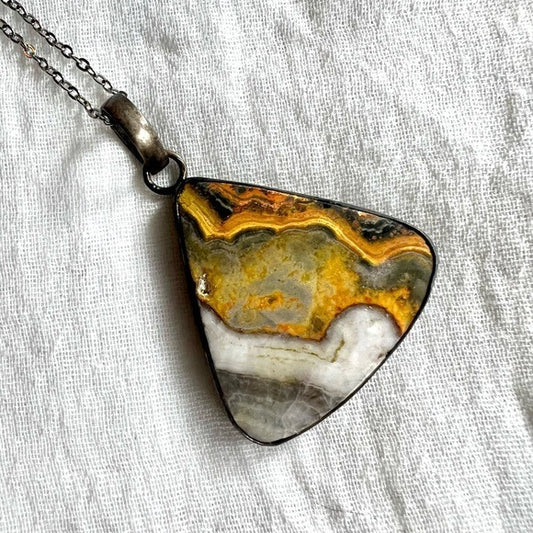 925 Geometric Bumble Bee Jasper Necklace Pendant