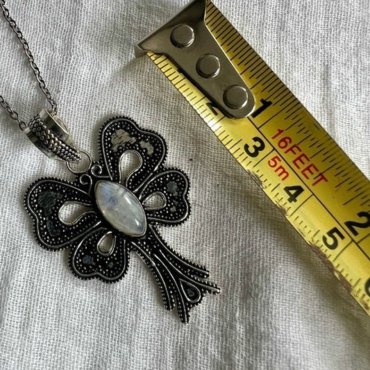 925 Gorgeous Rainbow Flash Moonstone Butterfly Bow Necklace Pendant