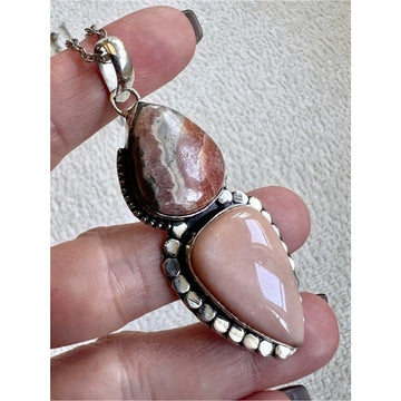 925 Pink Mesa Peruvian Opal + Rhodochrosite Pendant Necklace