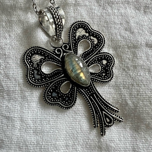 925 Gold Lightning Flash Labradorite Bow Butterfly Pendant Necklace