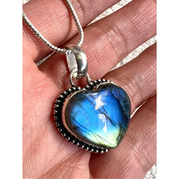 925 Electric LOVE Flash Labradorite Pendant Necklace