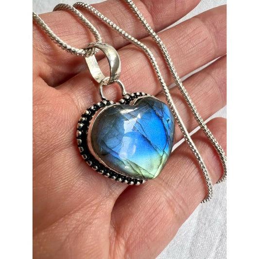 925 Electric LOVE Flash Labradorite Pendant Necklace