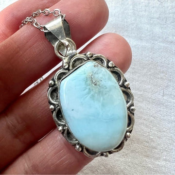 925 Calming Caribbean Larimar Pendant Necklace *flaw*