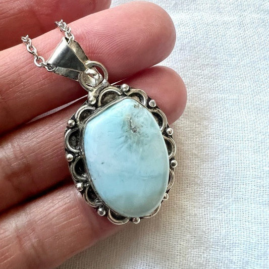 925 Calming Caribbean Larimar Pendant Necklace *flaw*